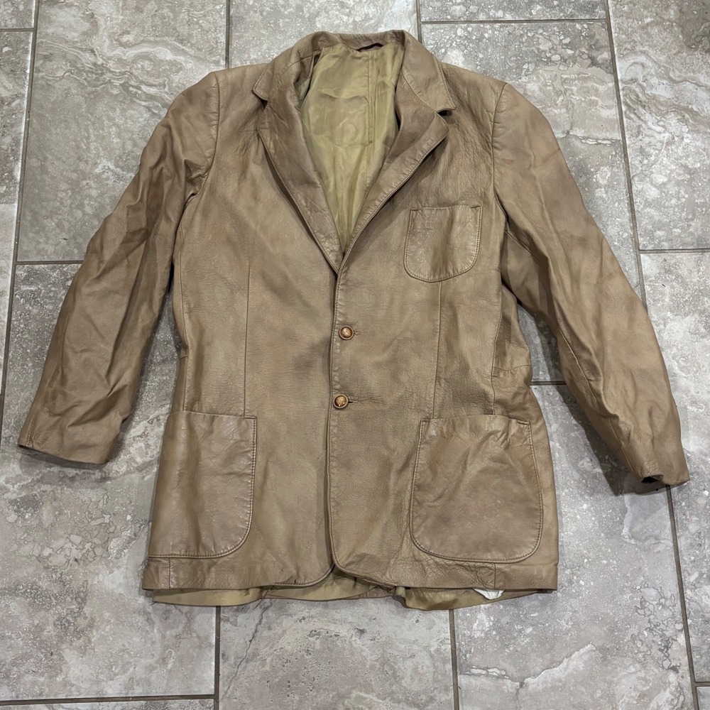 Vintage Grais Angel Skin Cabretta Leather Blazer Jacket Tan Brown Mens 46L USA